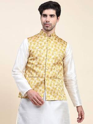 Aany's culture men's nehru jacket with digital print in cotton blend fabric 1