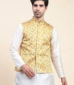Aany's culture men's nehru jacket with digital print in cotton blend fabric