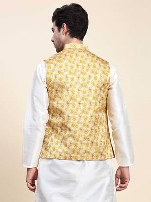 Aany's culture men's nehru jacket with digital print in cotton blend fabric 2