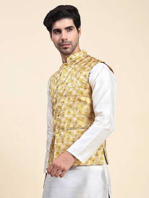 Aany's culture men's nehru jacket with digital print in cotton blend fabric 3