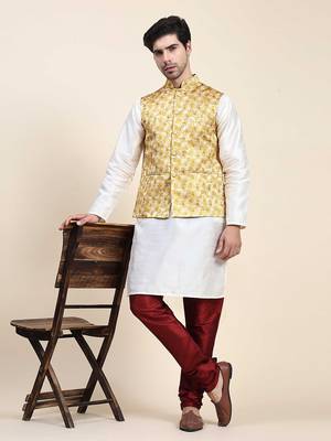 Aany's culture men's nehru jacket with digital print in cotton blend fabric 4