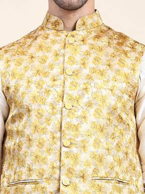 Aany's culture men's nehru jacket with digital print in cotton blend fabric 5
