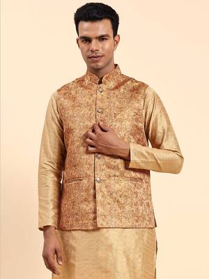Aany's culture men's nehru jacket with digital print in cotton blend fabric 1