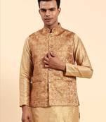 Aany's culture men's nehru jacket with digital print in cotton blend fabric