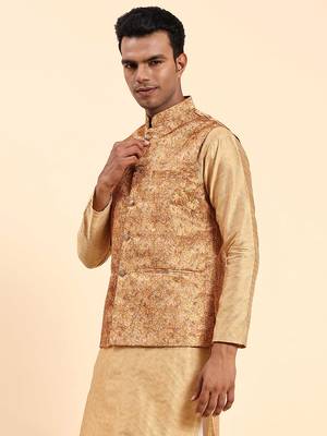 Aany's culture men's nehru jacket with digital print in cotton blend fabric 3