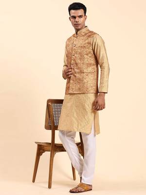 Aany's culture men's nehru jacket with digital print in cotton blend fabric 4