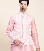 Aany's culture men's nehru jacket with digital print in cotton blend fabric