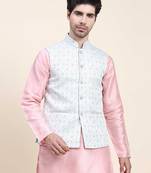 Aany's culture men's nehru jacket with digital print in cotton blend fabric