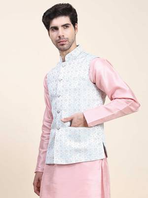 Aany's culture men's nehru jacket with digital print in cotton blend fabric 3