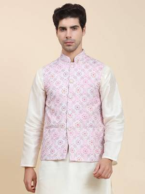 Aany's culture men's regular fit nehru jacket with mandarin collar digital printed kurta - viscose fabric 1