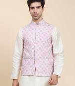 Aany's culture men's regular fit nehru jacket with mandarin collar digital printed kurta - viscose fabric