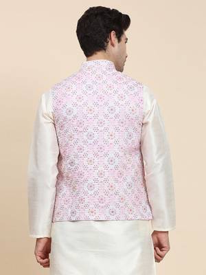 Aany's culture men's regular fit nehru jacket with mandarin collar digital printed kurta - viscose fabric 2