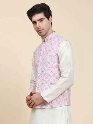 Aany's culture men's regular fit nehru jacket with mandarin collar digital printed kurta - viscose fabric 3