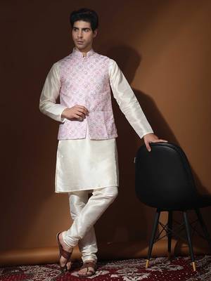 Aany's culture men's regular fit nehru jacket with mandarin collar digital printed kurta - viscose fabric 4