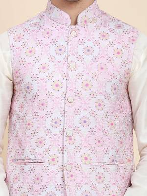 Aany's culture men's regular fit nehru jacket with mandarin collar digital printed kurta - viscose fabric 5