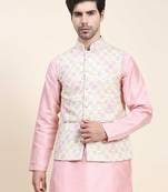 Aany's culture men's regular fit nehru jacket with mandarin collar digital printed kurta - viscose fabric