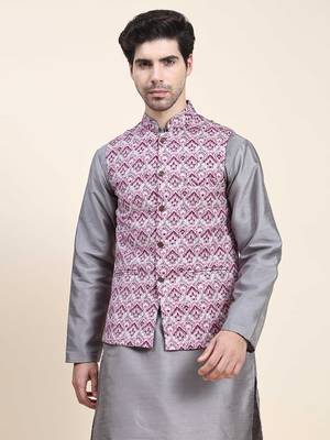 Aany's culture men's regular fit nehru jacket with mandarin collar digital printed kurta - viscose fabric 1