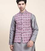 Aany's culture men's regular fit nehru jacket with mandarin collar digital printed kurta - viscose fabric