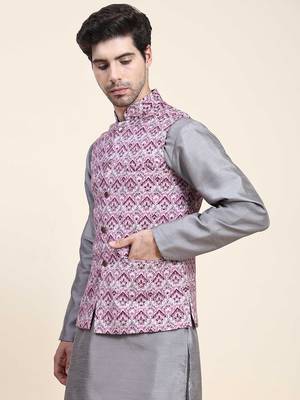 Aany's culture men's regular fit nehru jacket with mandarin collar digital printed kurta - viscose fabric 3