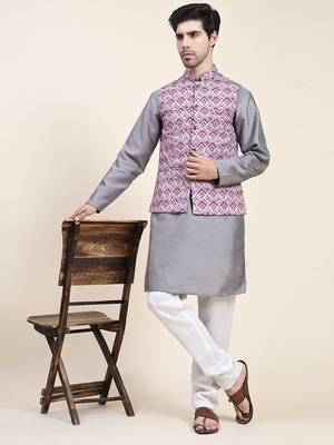 Aany's culture men's regular fit nehru jacket with mandarin collar digital printed kurta - viscose fabric 4
