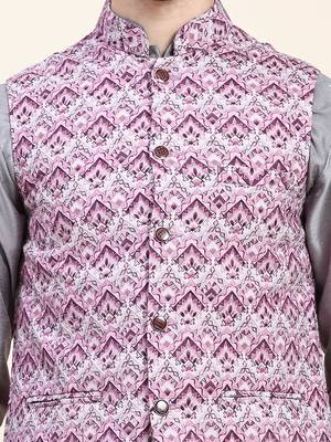 Aany's culture men's regular fit nehru jacket with mandarin collar digital printed kurta - viscose fabric 5