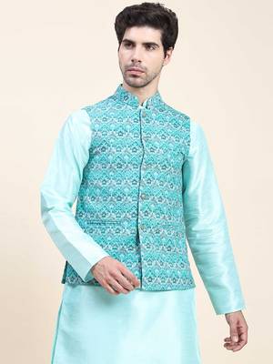 Aany's culture men's regular fit nehru jacket with mandarin collar digital printed kurta - viscose fabric 1