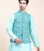 Aany's culture men's regular fit nehru jacket with mandarin collar digital printed kurta - viscose fabric