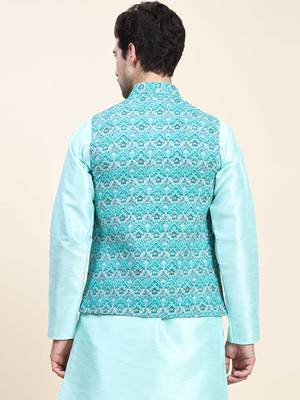 Aany's culture men's regular fit nehru jacket with mandarin collar digital printed kurta - viscose fabric 2