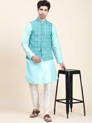 Aany's culture men's regular fit nehru jacket with mandarin collar digital printed kurta - viscose fabric 4