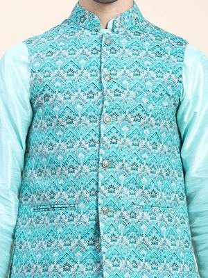 Aany's culture men's regular fit nehru jacket with mandarin collar digital printed kurta - viscose fabric 5
