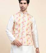 Aany's culture men's regular fit nehru jacket with mandarin collar digital printed kurta - viscose fabric