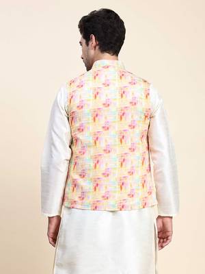 Aany's culture men's regular fit nehru jacket with mandarin collar digital printed kurta - viscose fabric 2