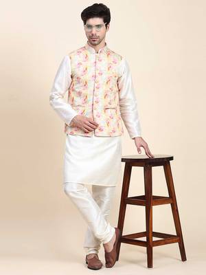 Aany's culture men's regular fit nehru jacket with mandarin collar digital printed kurta - viscose fabric 4