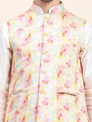 Aany's culture men's regular fit nehru jacket with mandarin collar digital printed kurta - viscose fabric 5