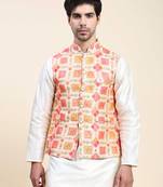 Aany's culture men's regular fit nehru jacket with mandarin collar digital printed kurta - viscose fabric