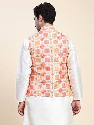 Aany's culture men's regular fit nehru jacket with mandarin collar digital printed kurta - viscose fabric 2
