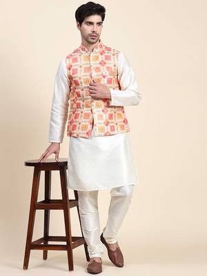 Aany's culture men's regular fit nehru jacket with mandarin collar digital printed kurta - viscose fabric 4