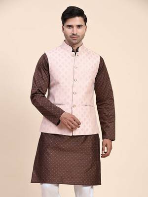 Aany's culture men's nehru jacket with digital print in cotton blend fabric 1