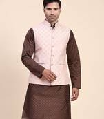 Aany's culture men's nehru jacket with digital print in cotton blend fabric