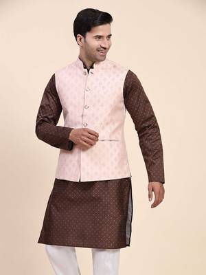 Aany's culture men's nehru jacket with digital print in cotton blend fabric 3