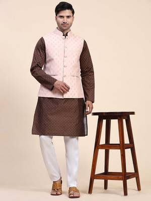 Aany's culture men's nehru jacket with digital print in cotton blend fabric 4