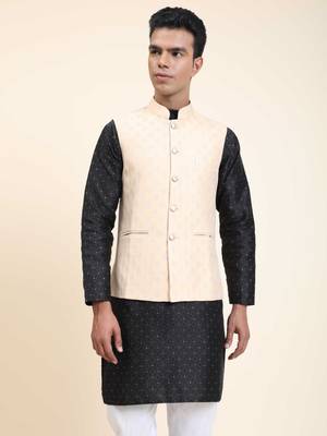 Aany's culture men's nehru jacket with digital print in cotton blend fabric 1