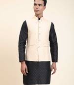 Aany's culture men's nehru jacket with digital print in cotton blend fabric