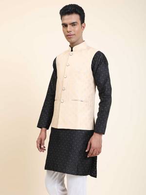 Aany's culture men's nehru jacket with digital print in cotton blend fabric 3