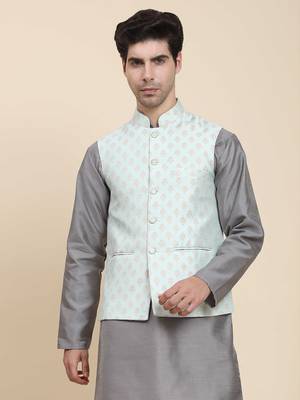 Aany's culture men's nehru jacket with digital print in cotton blend fabric 1