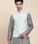 Aany's culture men's nehru jacket with digital print in cotton blend fabric