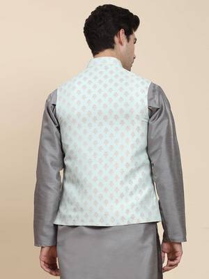 Aany's culture men's nehru jacket with digital print in cotton blend fabric 2