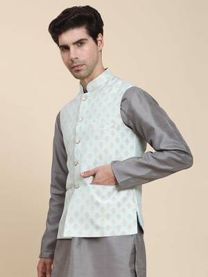 Aany's culture men's nehru jacket with digital print in cotton blend fabric 3