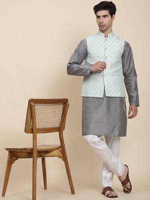 Aany's culture men's nehru jacket with digital print in cotton blend fabric 4