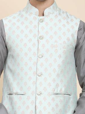 Aany's culture men's nehru jacket with digital print in cotton blend fabric 5